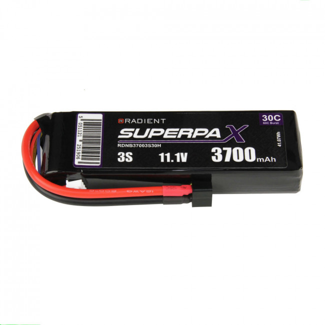 Radient 3700mAh 3S 11.1v 30C RC LiPo Battery w/ Deans (HCT) Connector Plug