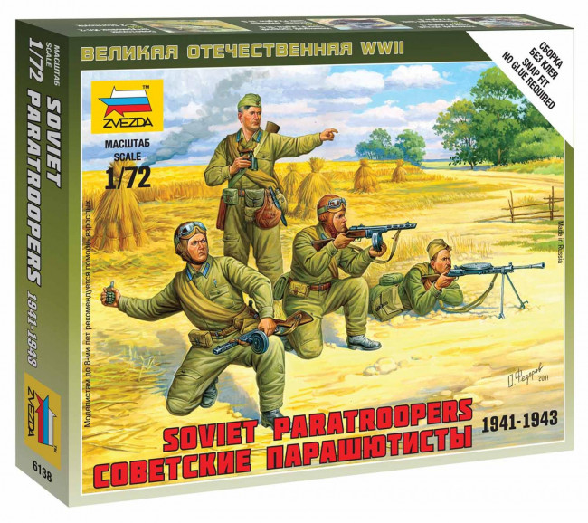 ZVEZDA 1:72 WWII Soviet Paratroopers Team Soldiers Plastic Model Kit Figures