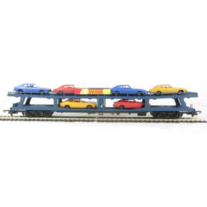 Car Transporter Bogie Wagon with 6 Cars in Blue Livery - Hornby R6423