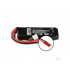 Radient 800mAh 2S 7.4v 30C RC LiPo Battery w/ JST Connector Plug