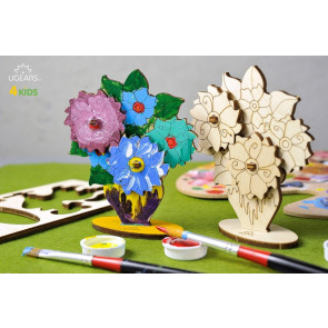 UGears Flower Bouquet 3D Wooden Colouring Puzzle Kit for Kids
