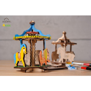 UGears Merry-go-round 3D Wooden Colouring Puzzle Kit for Kids