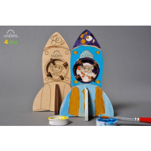 UGears Rocket Ship 3D Wooden Colouring Puzzle Kit for Kids
